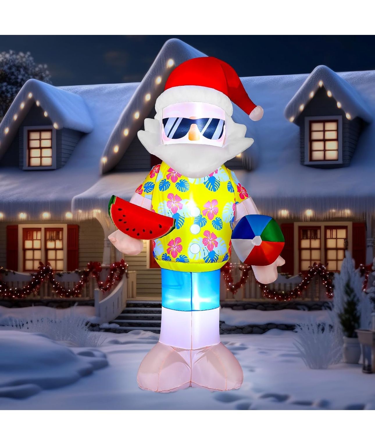 Ceenna 8 FT Christmas Inflatable Outdoor Decoration Giant Inflatable Santa Claus Blow Up Nutcracker Fisherman Hawaiian Blow Up Yard Decor Built in LED