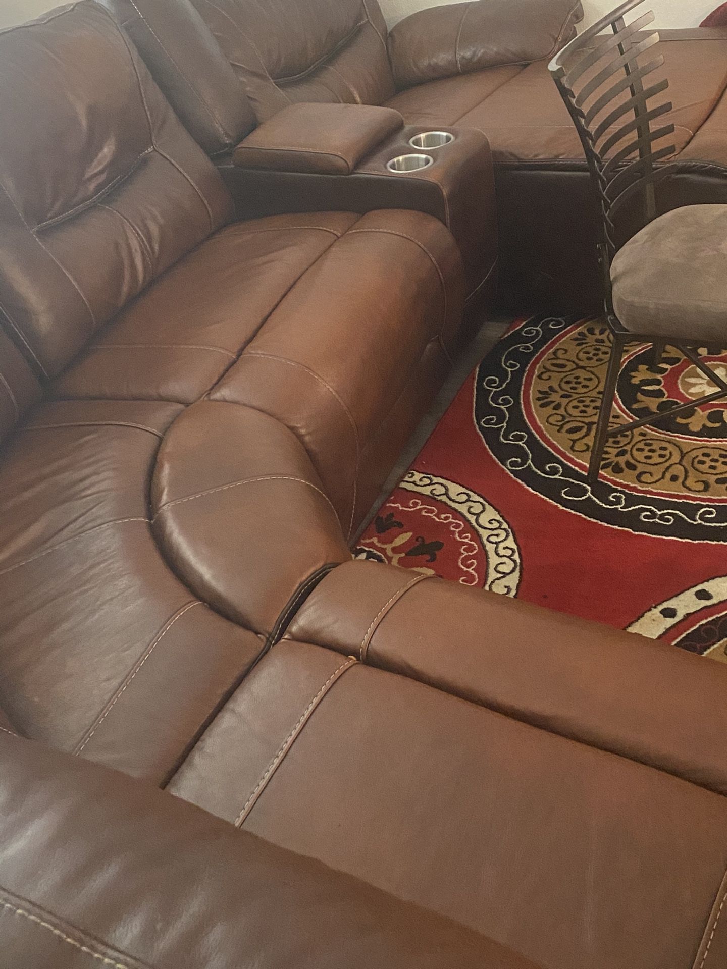 Real leather sectional and glass table
