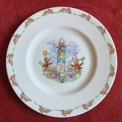 ROYAL DOULTON ENGLAND BUNNYKINS RABBIT BUNNY ROCKET LAUNCH VINTAGE PLATE - EASTER - ‼️ See TONS Of VINTAGE & RaRE Items Here ....