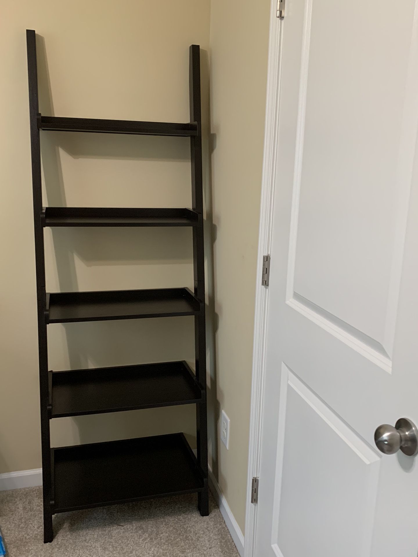 Espresso/leaning bookshelf/shelves