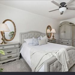 Queen 5 Piece Bedroom Set Painted Solid Wood Velvet Lined Bedroom Set