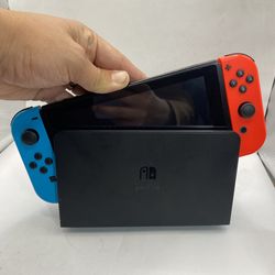 Nintendo Switch Neon Red Blue Console + Dock, tested