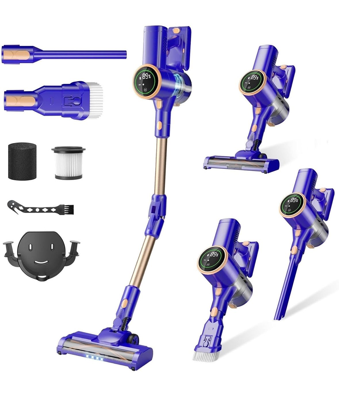 Cordless Vacuum Cleaner, 180° Bendable Wand Stick Vacuum Cleaners with LED Touch Screen, 8-in-1 Lightweight Rechargeable Vacuum with 1.5L Dust Cup for