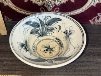 Vintage Bat Trang Vietnamese Ceramic Bowl with Hand-Painted Dragonfly Motif