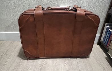 Vintage Brown Leather Suitcase 26 x 18 Travel Luggage