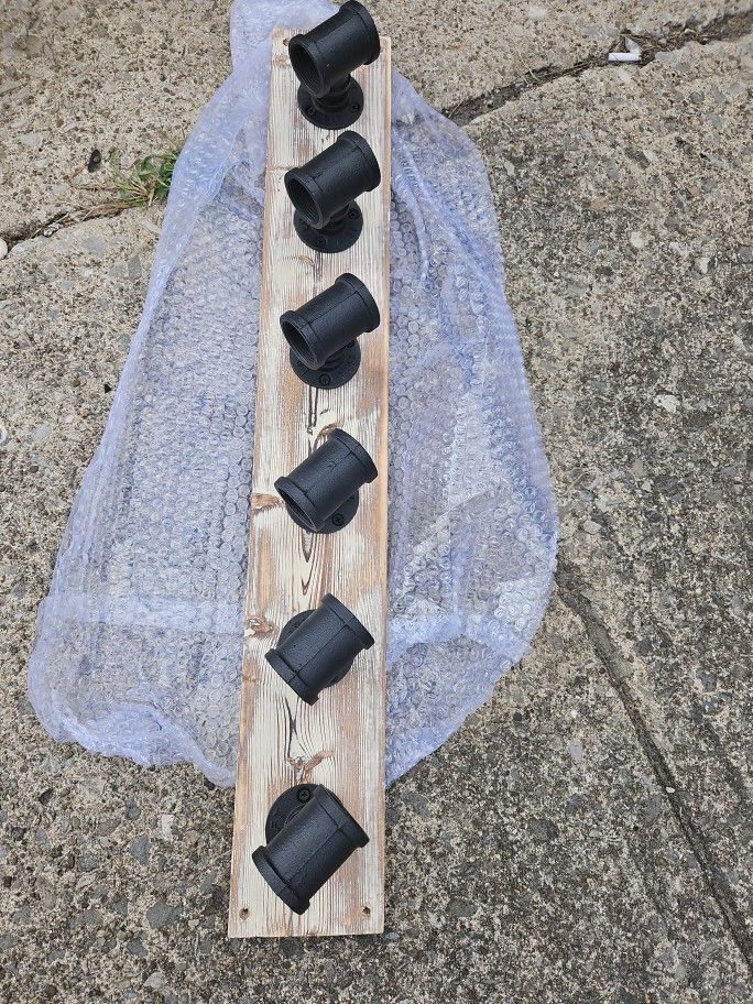 New 32.5in Industrial Wine Rack 6 Bottle With Natural Wood New
