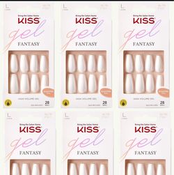 6 Of KISS Gel Fantasy Collection Sculpted Fake Nails Manicure Set, True Color', with Nail File and Glue & 28 Glue-On Nails