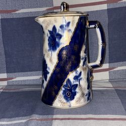 8 Inch Blue And White Antique Pitcher 