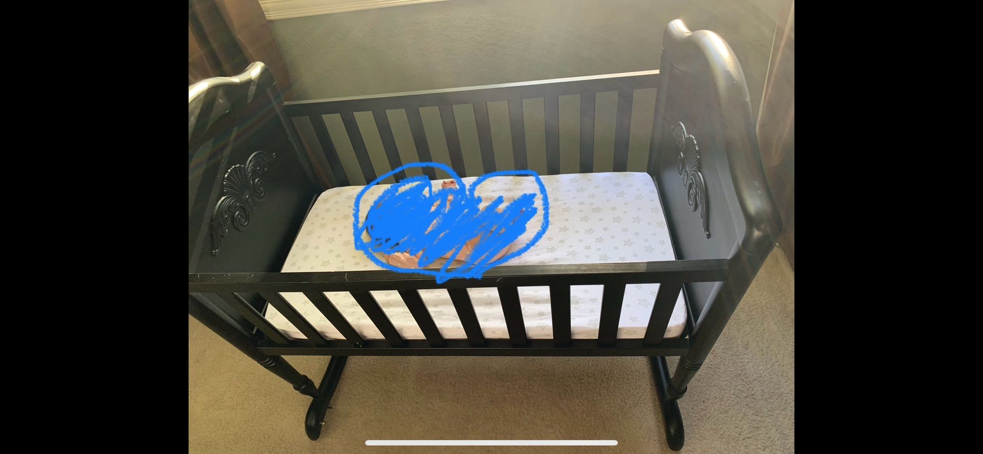 Black Wood Rocking Cradle Bassinet
