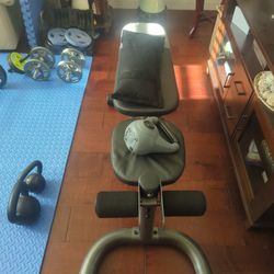 Bench, 10lb Kettlebell, 10lb Sandbag, And Small Weights 