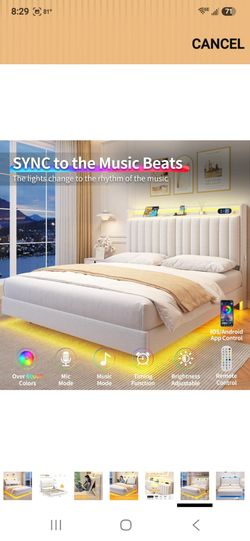 New! White Full Bed Frame with LED lights and Storage