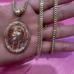 14k Gold Franco Chain W San Judas
