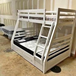 Just $10 Down Payment Finance ▪️White Twin / Full Bunk Bed With 2 storage Drawers 