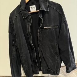 Zara Black Denim Bomber Jacket