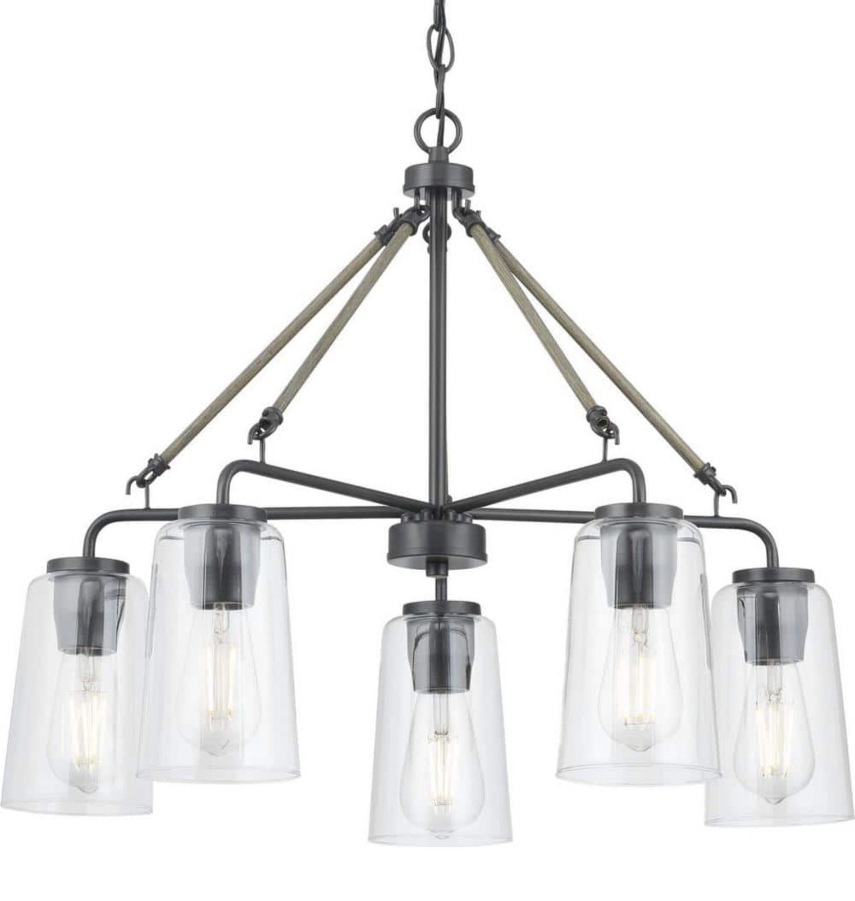 Progress Lighting Cashiers 24 in. 5-Light Graphite Chandelier with Clear Glass Shades $95  Luke’s liquidations warehouse Address:  2434 north Forsyth 