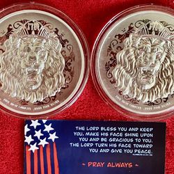 Lot 2023 & 2024 ROARING LION OF JUDAH 5 OZ SILVER ROUND COIN ~ CHRISTIAN JESUS - Only 1000 Minted - Total 10 OZ ‼️ Price Is FIRM ‼️
