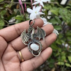 925 Sterling Silver Moonstone Dragon Pendant
