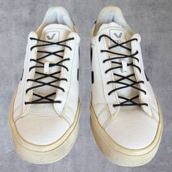 Veja Esplar White Black Leather Sneakers Womens Size 6 EU 37 Low Top Trainers