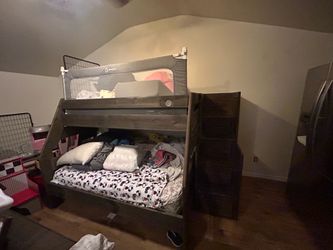 Solid Wood Bunk Bed with Staircase & Storage