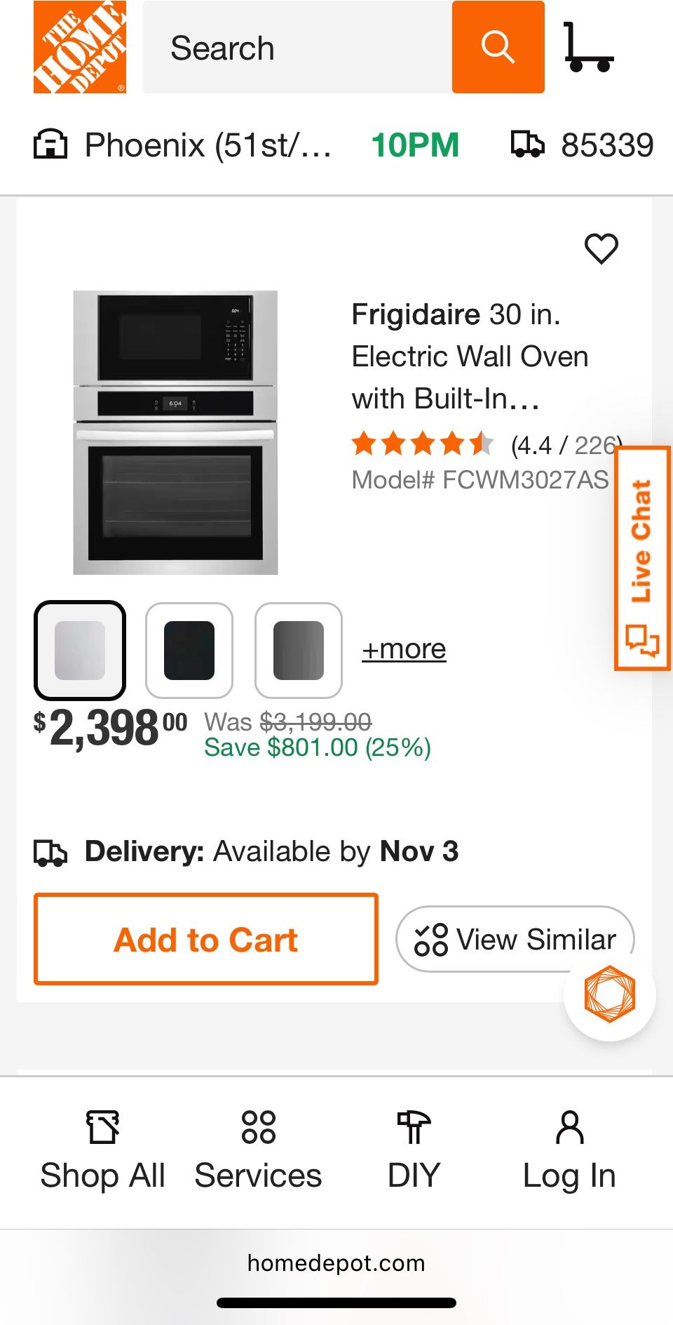 Frigidaire 30”Wall Oven & Microwave Stainless(New)