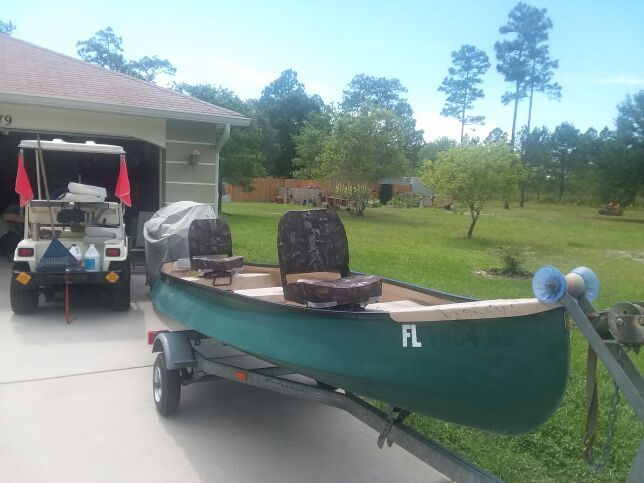 16' gheenoe and motor and trailer