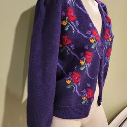 Susan Bristol BEAUTIFUL Womens Wool Sweater Cardigan Floral sz S