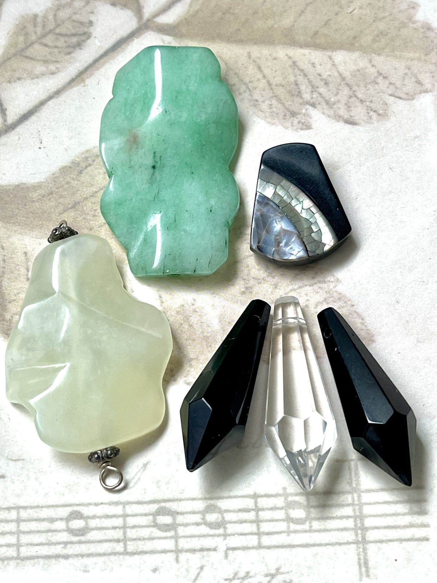 Assorted Pendants, Natural Stone And Glass,  Jade, Agate, Glass , 6pc