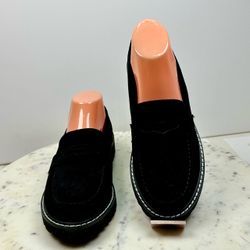 Hey Girl by Corkys Womens Black Suede Lug Sole Penny Loafers Size 9