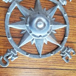 Vintage Large Brass Rose Star Nautical  Compass Wall Art Garden Decor