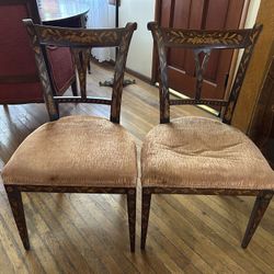 Antique Vintage Italian Inlaid Wood Chairs Ornate