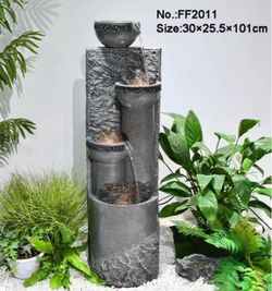 2011 Outdoor Water Fountai Warm LED Glow, Peaceful Water Sound, Natural Stone-Look Resin, Space-Saving Vertical Profile, Home, Patio & Garden Décor