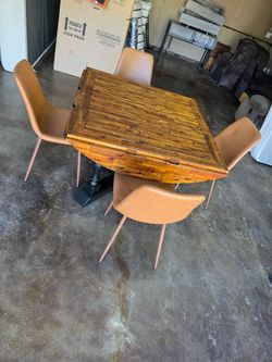 Rustic Wood Drop-Leaf Dining Table with 4 Chairs