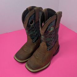 Durango Lil' Rebel Pro Little Kid's Tan/Turquoise Western Boots Size 9M
