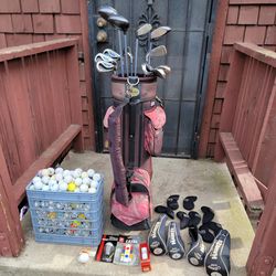 Hawk Eye VFT Righty Golf Club Set With Bennington Golf Bag Plus Bucket Of Balls And Extras
