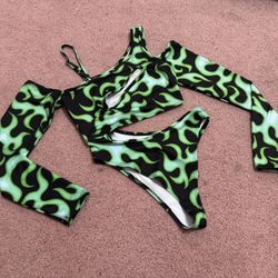 New small green cut out bodysuit top rave iHR festival outfit bikini cyber swim