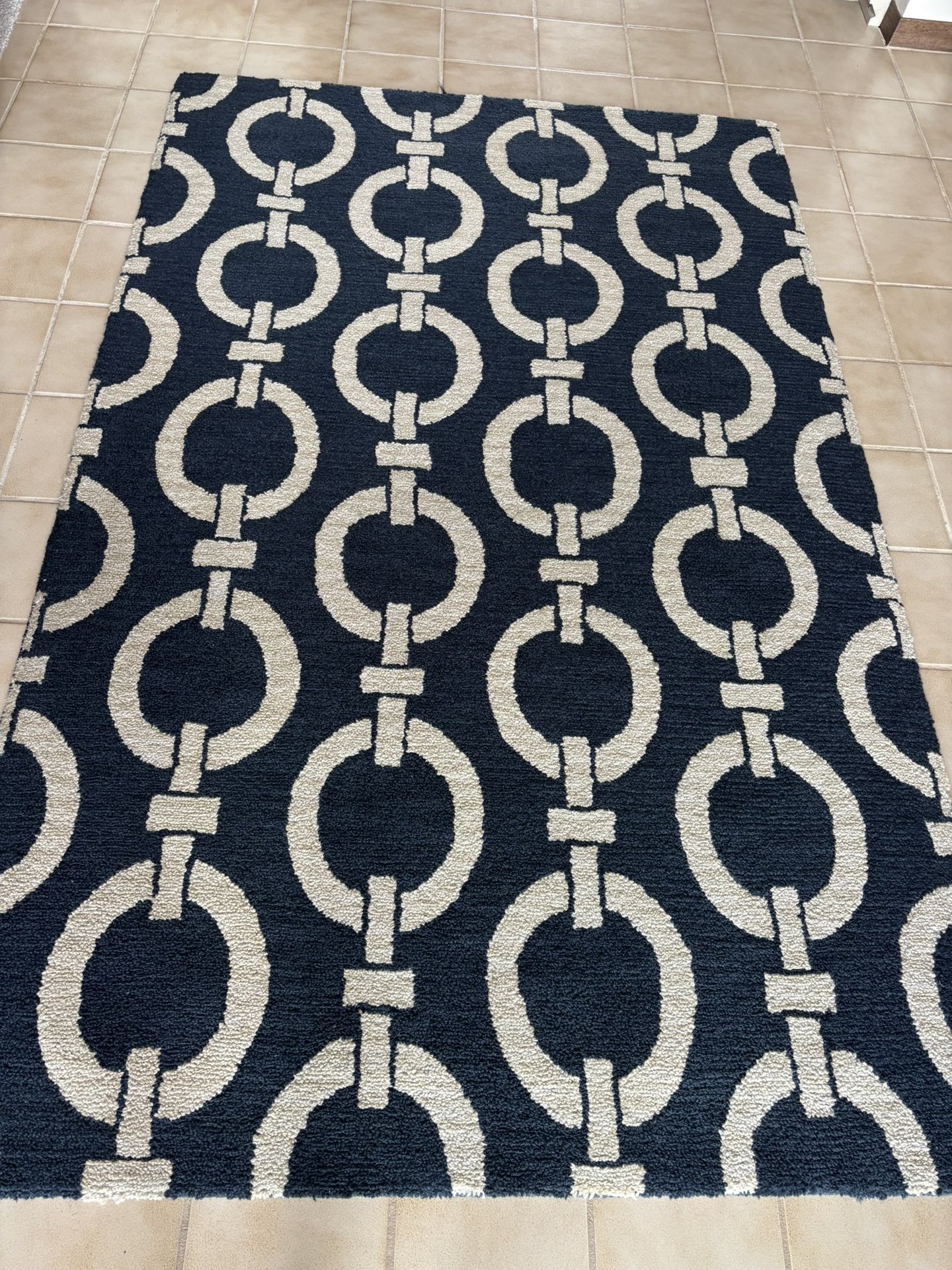 Pottery Barn 5x8 Area Rug – Navy & Ivory Geometric Pattern – $100