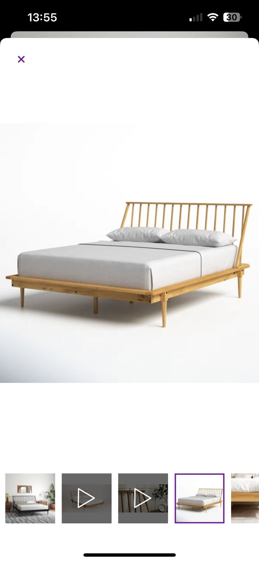 Mid-Century Modern Queen Platform Spindle Bed Frame
