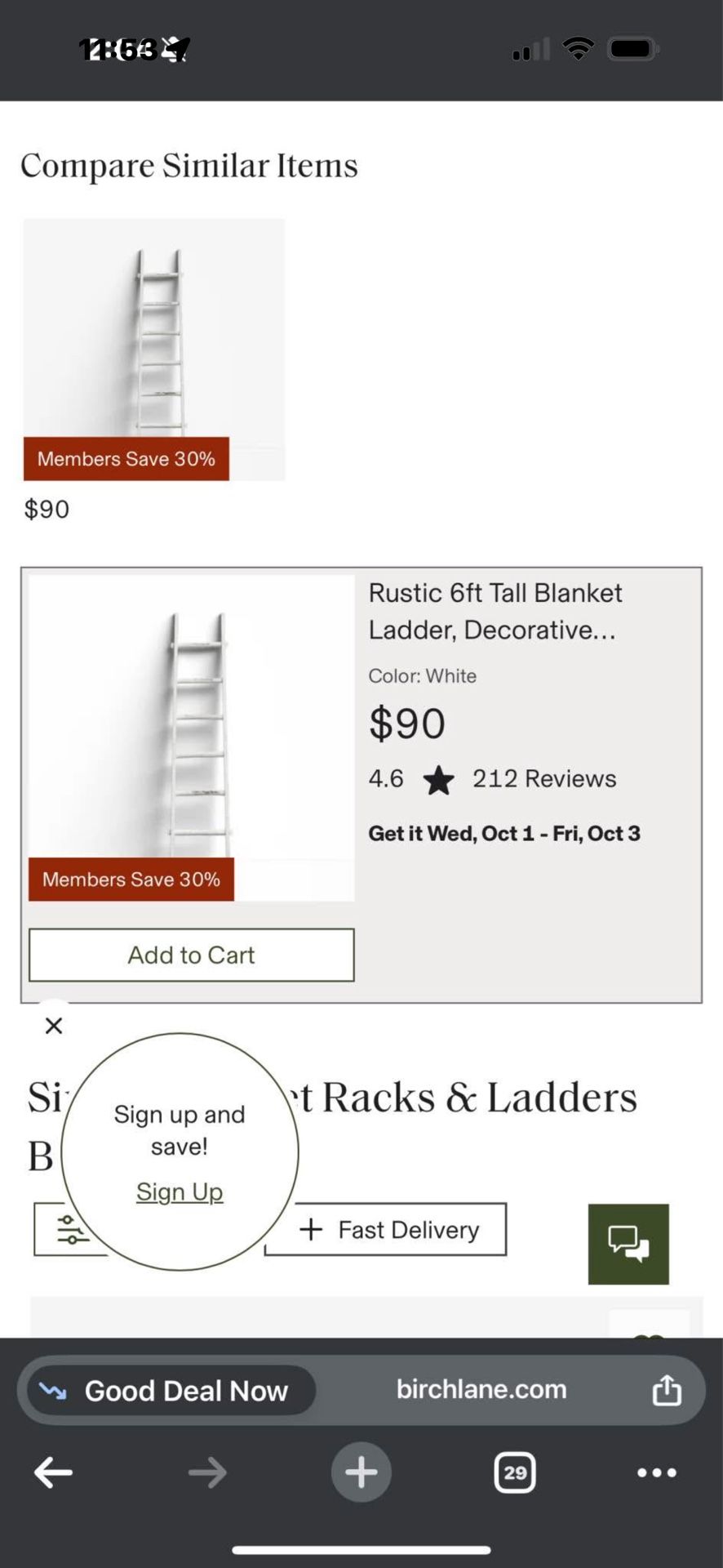 Rustic 8ft Tall! Blanket Gorgeous Decorative Freestanding Ladder For Storage - 19" x 2" x 76"
