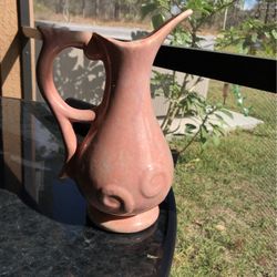 Vintage Heavy Pink And Aqua Pour Vase