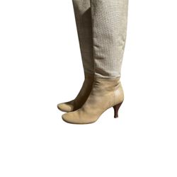 Made in Italy Beige Leather & Canvas Knee High Boots Women’s Size 39.5