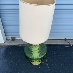 1972 Large Green Crackle Glass Mid Century Modern Table Lamp