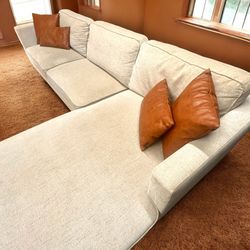 Beige Living Spaces Cosmos 110" 2pc Mid Century Modern Sectional Sofa with RAF Chaise