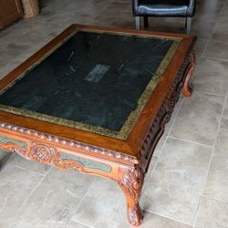Marble Top Brown Coffee Table and End Table 
