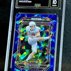 2023 Prizm Draft Picks 💥 Justin Tucker 💥 Blue Ice Prizm 8/99 GMA 10 💎 Mint - Baltimore Ravens