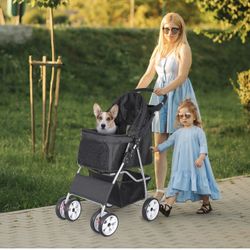 Pet Stroller for Cats/Dogs - 4 Wheels Foldable Carrier Strolling Cart