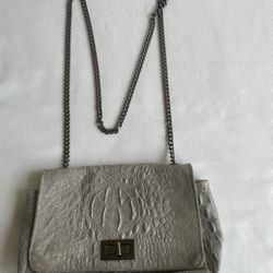 Borse in Pell Croc Embossed leather bag. Gray color Leather/Suede