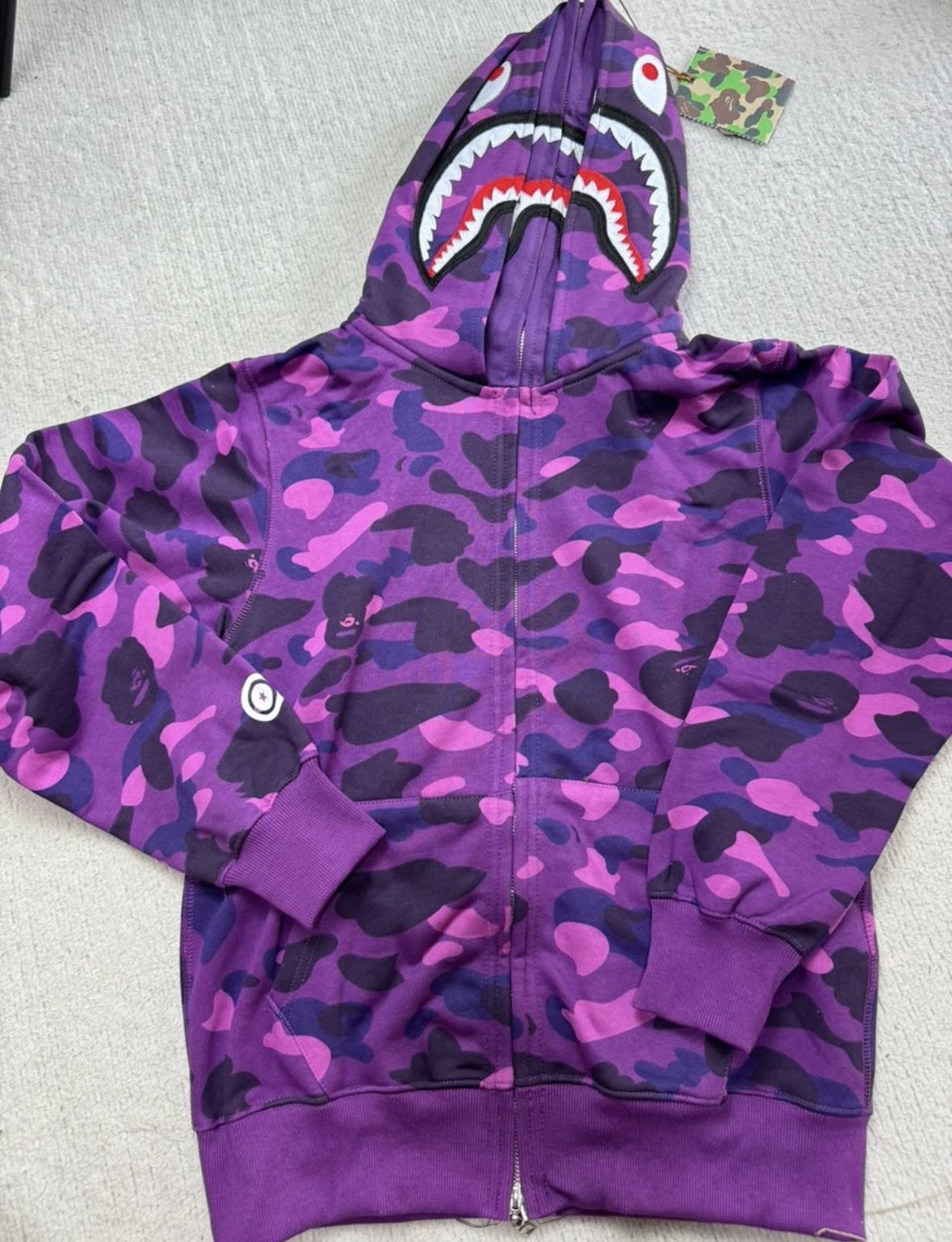 BAPE purple camo shark hoodie