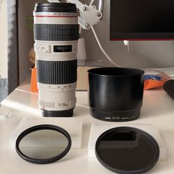 Canon EF 70-200mm USM f/4 Lens + 67mm ND Filter + 67mm CPL Filter + Lens Caps + Lens Hood Bundle