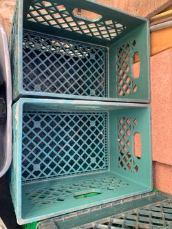Green Plastic Milk Crates Set of 2