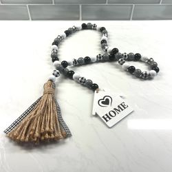 Wood Bead Garland black white gray buffalo check home decor
